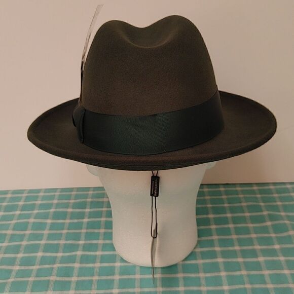 MEN'S MONTIQUE HUNTER GREEN LIGHT FELT 2 1/2" WIDE BRIM PINCH FEDORA HAT. H60 - Picture 4 of 8